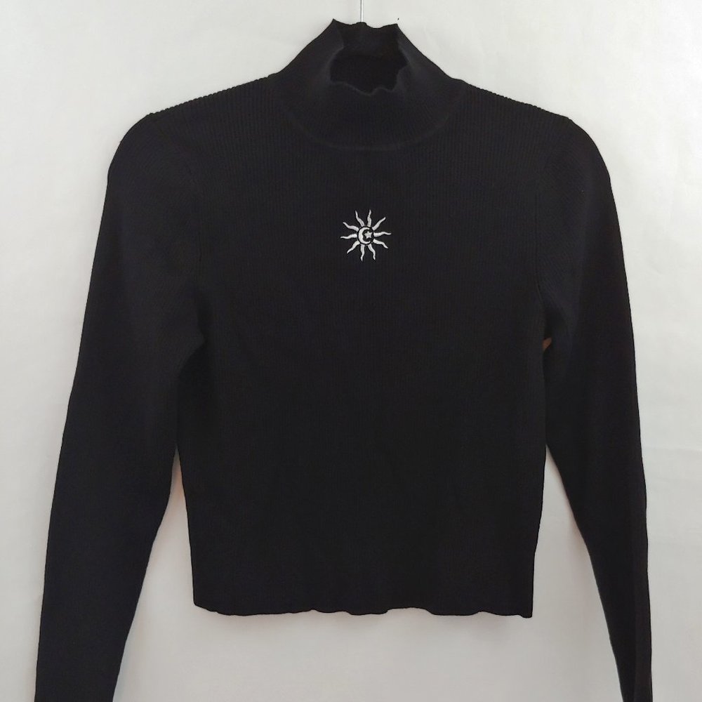 H&M XL Fitted Black Knit Mock -Turtleneck Sweater